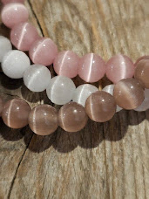 Bracelet en Pierre Oeil de Chat Rose Naturel