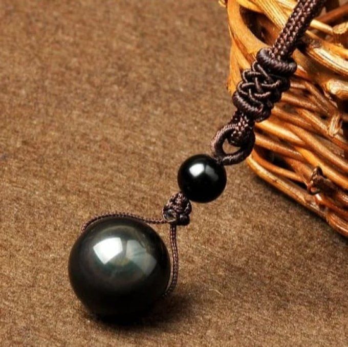 Collier cordon Obsidienne Oeil Céleste