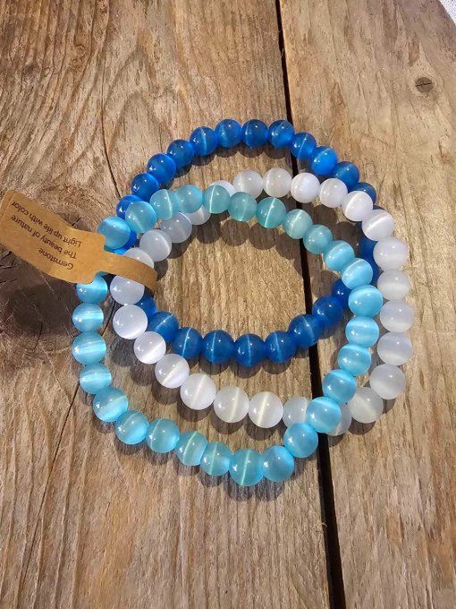 Bracelet en Pierre Oeil de Chat bleue Naturelle