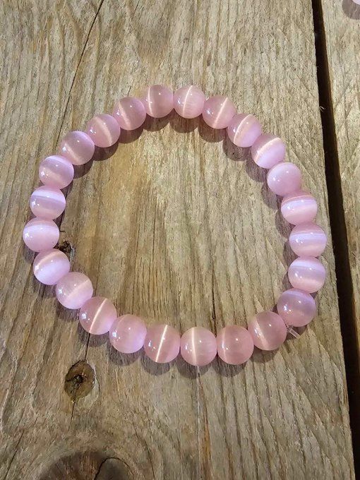 Bracelet en Pierre Oeil de Chat Rose Naturel