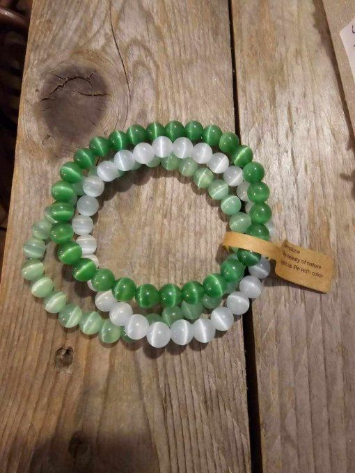 Bracelet en Pierre Oeil de Chat Vert Naturel